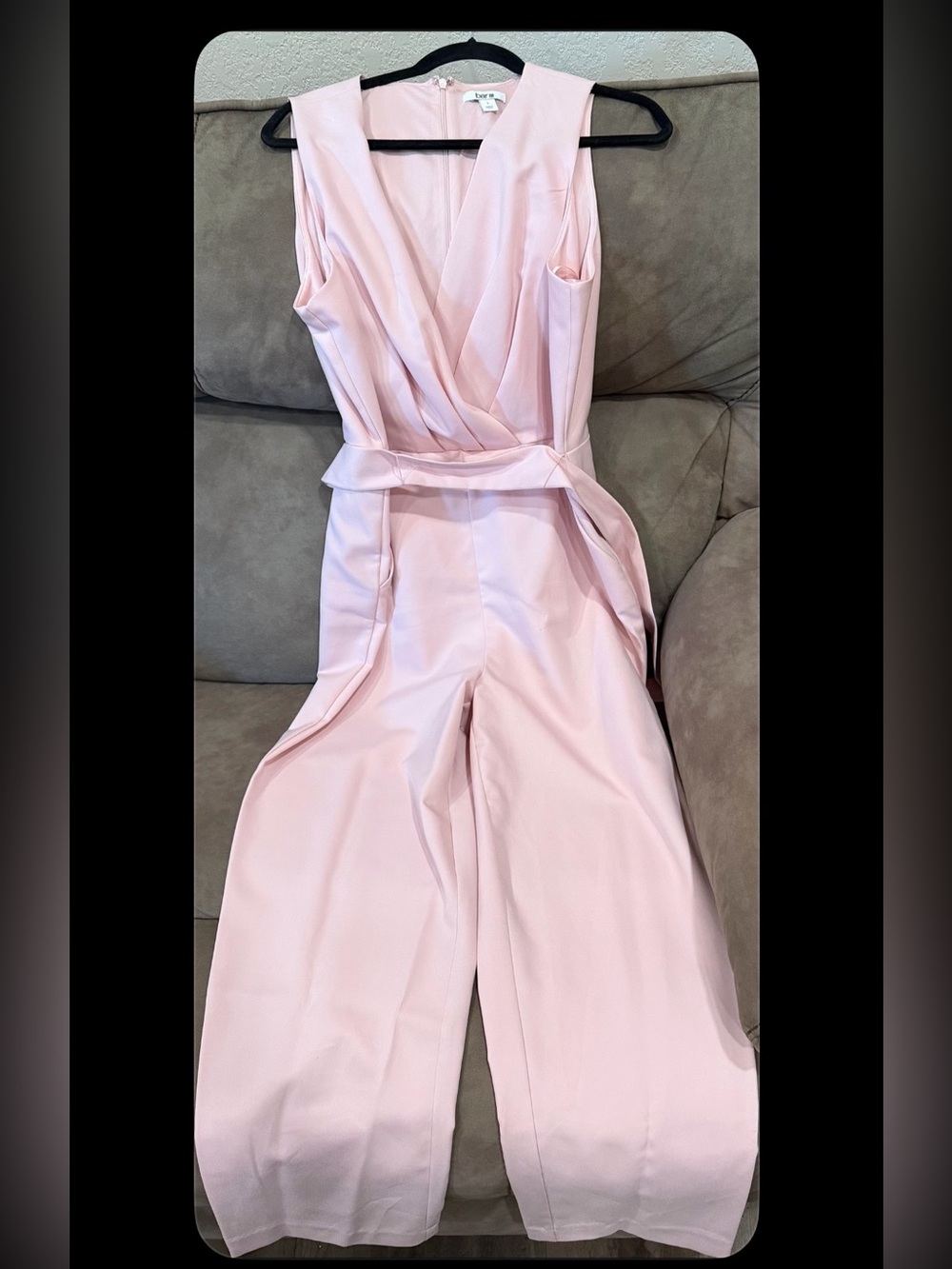 Bar III Blush Pink Sleeveless Wrap-Front Jumpsuit with Belt
